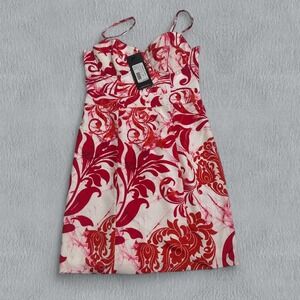 NWT Marciano Batik Scroll Pencil Dress 0 Womens Red White Floral Design Back Zip
